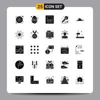 Pack of 25 Modern Solid Glyphs Signs and Symbols for Web Print Media such as hill mountain calculator night music Editable Vector Design Elements