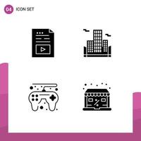 Pack of 4 Modern Solid Glyphs Signs and Symbols for Web Print Media such as entertainment game multimedia business discount Editable Vector Design Elements