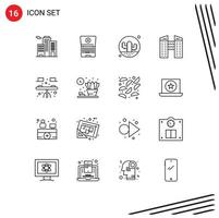 Set of 16 Vector Outlines on Grid for table dining nature desk city Editable Vector Design Elements