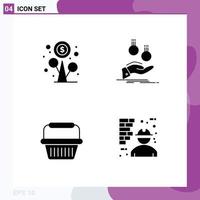 Pictogram Set of 4 Simple Solid Glyphs of profit basket money currency retail Editable Vector Design Elements