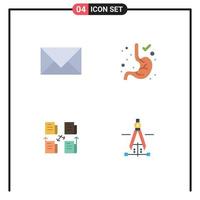 Modern Set of 4 Flat Icons and symbols such as communication file email gastroenterology data Editable Vector Design Elements