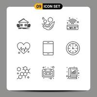 Outline Pack of 9 Universal Symbols of computers heart day medical signal Editable Vector Design Elements
