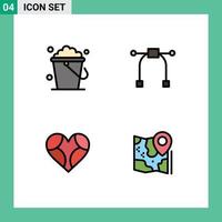 Set of 4 Commercial Filledline Flat Colors pack for bucket favorite home tool romantic Editable Vector Design Elements