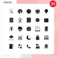 Pictogram Set of 25 Simple Solid Glyphs of calculator marker globe location food Editable Vector Design Elements