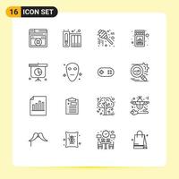 16 User Interface Outline Pack of modern Signs and Symbols of presentation business jar stick fire Editable Vector Design Elements