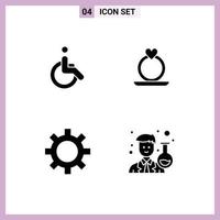 Set of 4 Vector Solid Glyphs on Grid for weelchair setting walk proposal avatar Editable Vector Design Elements