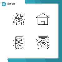 4 Universal Line Signs Symbols of badge multimedia building house sound Editable Vector Design Elements