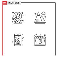 Mobile Interface Line Set of 4 Pictograms of location camera activities mountains appointment Editable Vector Design Elements
