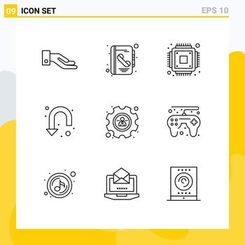 Pack of 9 creative Outlines of game controller profile hardware management u turn Editable Vector Design Elements