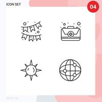 User Interface Pack of 4 Basic Filledline Flat Colors of celebration light aid kit globe Editable Vector Design Elements