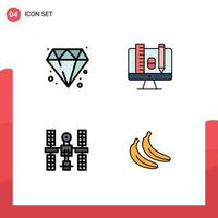 Pack of 4 creative Filledline Flat Colors of diamond platform computer pincil space Editable Vector Design Elements