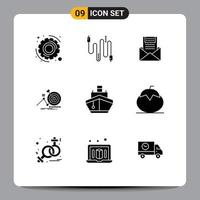 Set of 9 Modern UI Icons Symbols Signs for goal target communication message letter Editable Vector Design Elements