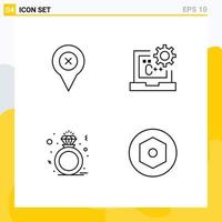 moderno conjunto de 4 4 línea de relleno plano colores pictografía de añadir diamante mapa codificación anillo editable vector diseño elementos