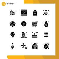 Set of 16 Modern UI Icons Symbols Signs for molecular globe with lock picture globe lock security Editable Vector Design Elements