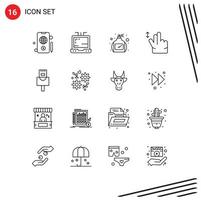 Mobile Interface Outline Set of 16 Pictograms of adornment love gesture gift ethernet Editable Vector Design Elements
