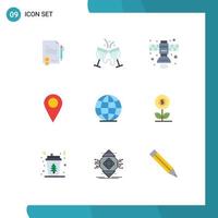 Mobile Interface Flat Color Set of 9 Pictograms of global location restaurant map space Editable Vector Design Elements