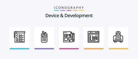 dispositivo y desarrollo línea 5 5 icono paquete incluso pruebas. teléfono. eléctrico. servicio. móvil. creativo íconos diseño vector