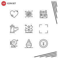 Pack of 9 Modern Outlines Signs and Symbols for Web Print Media such as movie film celebrate devices online Editable Vector Design Elements