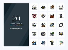 20 economía línea lleno icono para presentación vector
