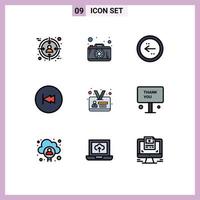 Modern Set of 9 Filledline Flat Colors and symbols such as employee multimedia back backward arrow Editable Vector Design Elements