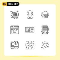 Set of 9 Vector Outlines on Grid for communication webpage pin web audio Editable Vector Design Elements