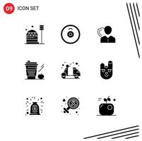 Modern Set of 9 Solid Glyphs Pictograph of apple coffee security shield personal Editable Vector Design Elements