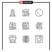 Group of 9 Outlines Signs and Symbols for record health ball care businessman Editable Vector Design Elements