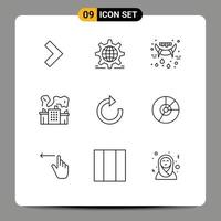 Mobile Interface Outline Set of 9 Pictograms of restore power halloween nuclear factory Editable Vector Design Elements