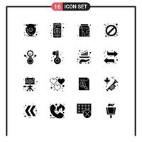 Universal Icon Symbols Group of 16 Modern Solid Glyphs of symbol mirror breakfast tablet aspirin Editable Vector Design Elements