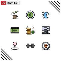 User Interface Pack of 9 Basic Filledline Flat Colors of irish coin arrow tennis pointer Editable Vector Design Elements