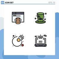 4 4 línea de relleno plano color concepto para sitios web móvil y aplicaciones hospedaje sitio web astronomía web sombrero seo editable vector diseño elementos