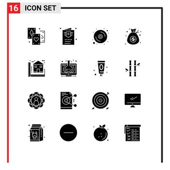 conjunto de dieciséis vector sólido glifos en cuadrícula para Plano dinero computadora dólar bolso editable vector diseño elementos