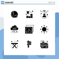 Group of 9 Solid Glyphs Signs and Symbols for album connect chandelier link network Editable Vector Design Elements