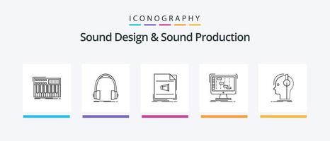 Sound Design And Sound Production Line 5 Icon Pack Including external. audio. studio. sound. loop. Creative Icons Design vector