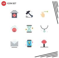 Group of 9 Modern Flat Colors Set for accessories loading right hour industry Editable Vector Design Elements