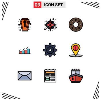 9 Universal Filledline Flat Color Signs Symbols of multimedia increase donut graph chart Editable Vector Design Elements