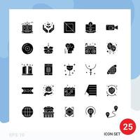 25 Thematic Vector Solid Glyphs and Editable Symbols of cam organic content give content diagonal Editable Vector Design Elements