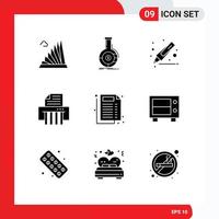 Universal Icon Symbols Group of 9 Modern Solid Glyphs of report shredder business paper marker Editable Vector Design Elements