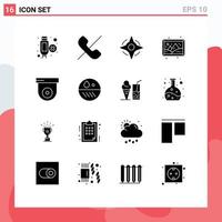 Pack of 16 Modern Solid Glyphs Signs and Symbols for Web Print Media such as dermatologist dome navigation camera hobbies Editable Vector Design Elements