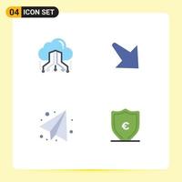 Modern Set of 4 Flat Icons Pictograph of cloud education network down euro Editable Vector Design Elements