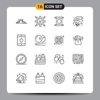 User Interface Pack of 16 Basic Outlines of shield love marketing technology hand chinese Editable Vector Design Elements