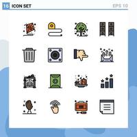 Mobile Interface Flat Color Filled Line Set of 16 Pictograms of trash delete leaf wardrobe interior Editable Creative Vector Design Elements