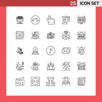 usuario interfaz paquete de 25 básico líneas de engranaje codificación dedo colegio educación editable vector diseño elementos