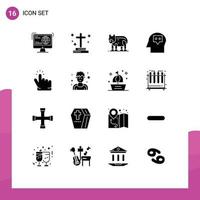 16 Universal Solid Glyphs Set for Web and Mobile Applications click idea grave head polar Editable Vector Design Elements