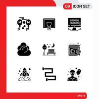 Universal Icon Symbols Group of 9 Modern Solid Glyphs of moon storage data server climate Editable Vector Design Elements