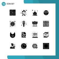 Mobile Interface Solid Glyph Set of 16 Pictograms of information details crown user love Editable Vector Design Elements