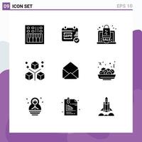 Set of 9 Vector Solid Glyphs on Grid for mail objects discount development coding Editable Vector Design Elements