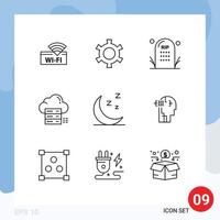 Set of 9 Commercial Outlines pack for moon cloud death data sever Editable Vector Design Elements