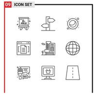 Modern Set of 9 Outlines and symbols such as building interface mardi gras file browser Editable Vector Design Elements