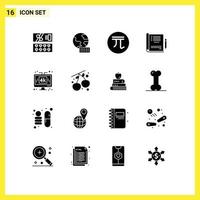 Pack of 16 Modern Solid Glyphs Signs and Symbols for Web Print Media such as media computer dollar report healthcare Editable Vector Design Elements